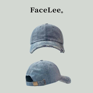 FaceLee日本设计师联名款日系复古水洗棒球帽男扎染破洞鸭舌帽女