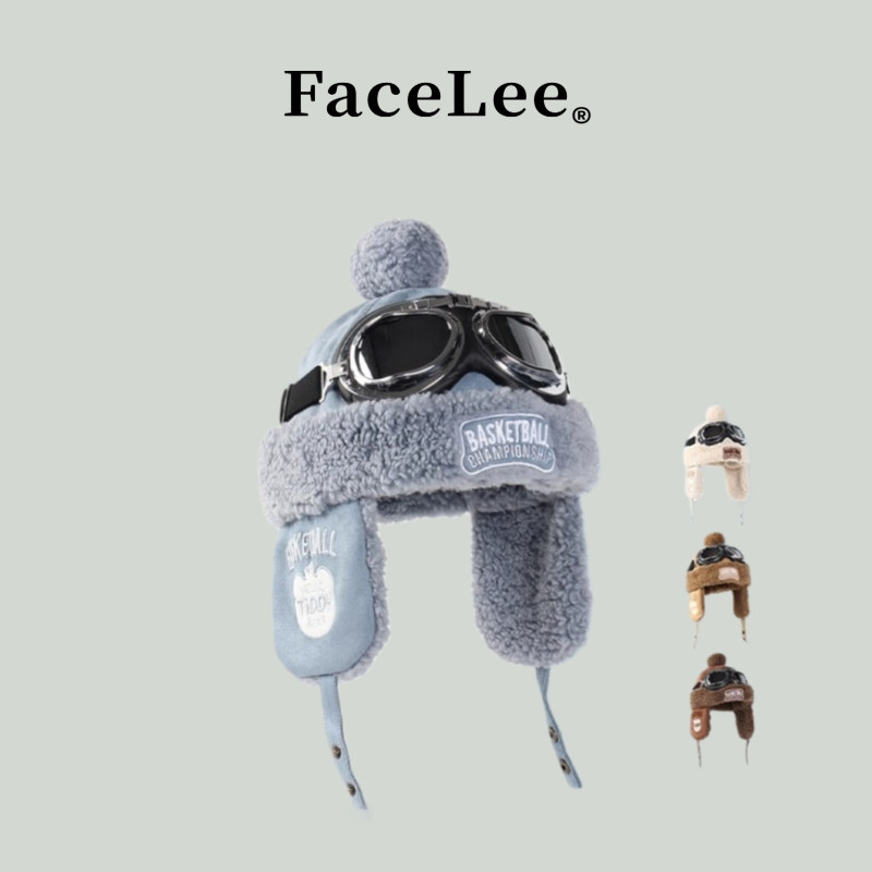 FaceLee日本设计师联名款飞行员雷锋帽子女秋冬加厚保暖羊羔绒护