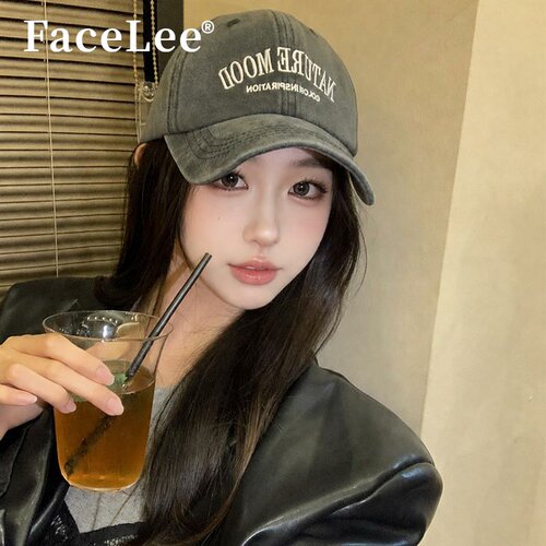 FaceLee日本设计师联名款美式复古字母灰色棒球帽子女2026新款加