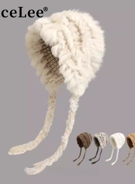 FaceLee日本设计师联名款兔毛针织帽秋冬保暖皮草帽子女百搭届游