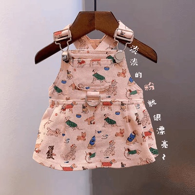 春夏粉色薄款宠物吊带裙可牵引