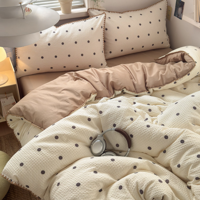 安懒懒 A类全棉纯棉华夫格提花贝壳边床上四件套床品被套床单床笠,床上用品,床品套件/四件套/多件套,淘宝优惠券,粉丝福利购,淘宝优惠卷