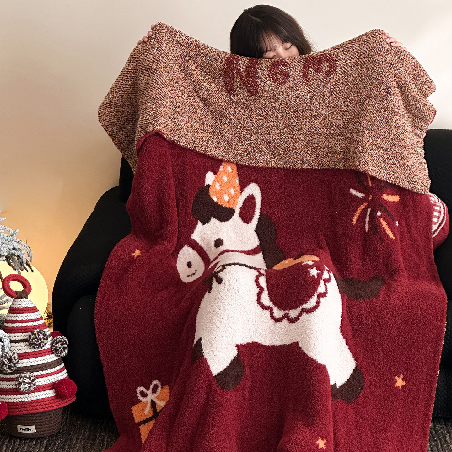 安懒懒 设计师原创多功能针织半边绒毛毯午休毯盖毯加厚毯子ins风,床上用品,休闲毯/毛毯/绒毯,淘宝优惠券,粉丝福利购,淘宝优惠卷