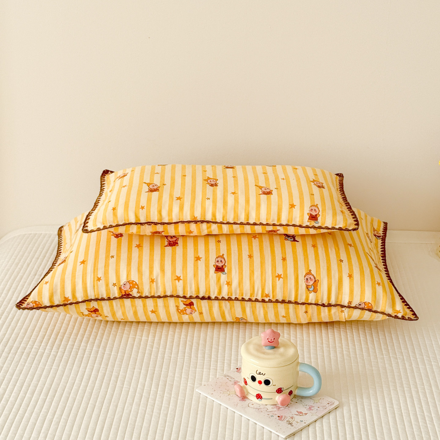 安懒懒 A类全棉纯棉双层纱儿童枕头套纯棉枕芯内胆套条纹卡通枕套