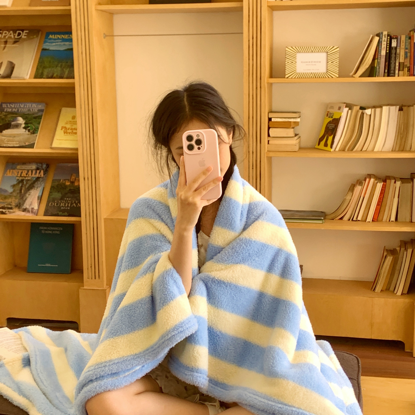 安懒懒 条纹摇粒绒毛毯办公室午睡小毯子简约沙发午休盖毯柔软