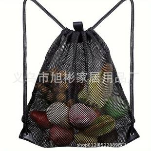 便携超市果蔬抽绳束口袋沙滩衣物网布收纳包运动健身脏衣拉绳背袋
