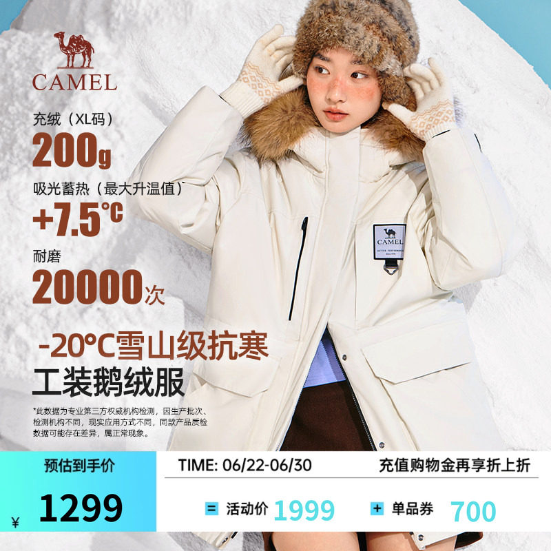 骆驼工装风派克连帽鹅绒服