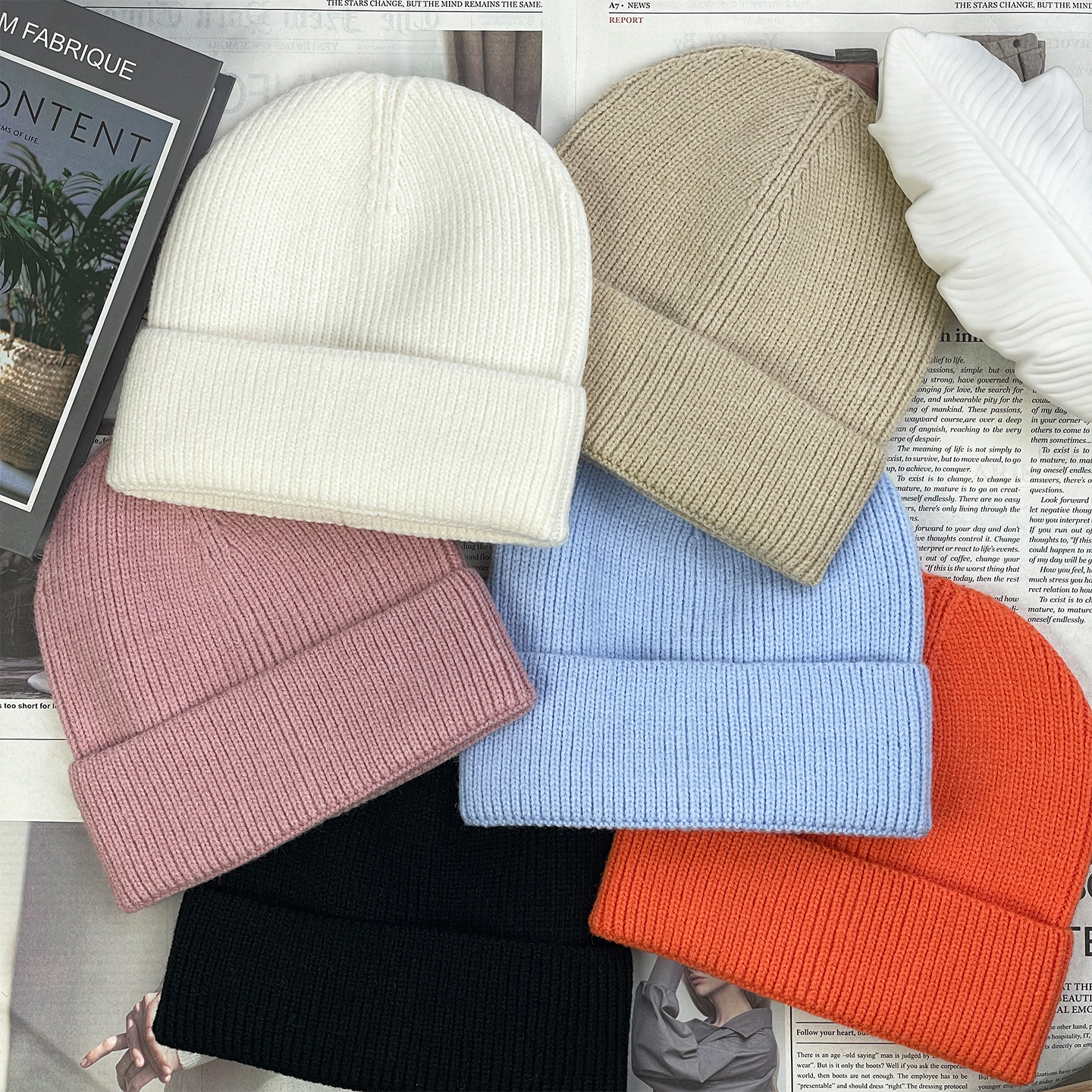 秋冬2025新款纯色休闲百搭针织帽女简约冬天防寒保暖套头帽冷帽男