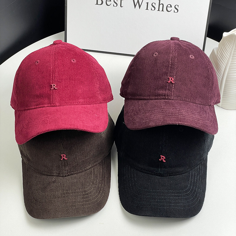 秋冬新款灯芯绒纯色棒球帽