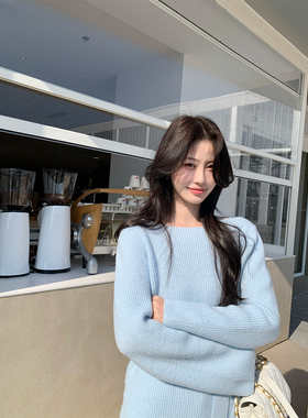 JeJuna炸鸡欧尼 海盐奶椰 温柔羊毛一字肩收腰针织衫设计感上衣女