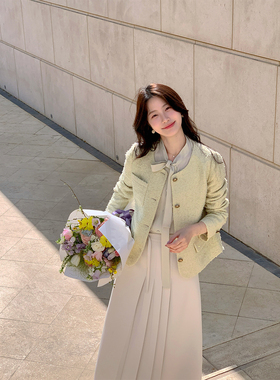 JeJuna炸鸡欧尼 薄荷清晨 100天丝温柔小香外套系带衬衫百褶长裙