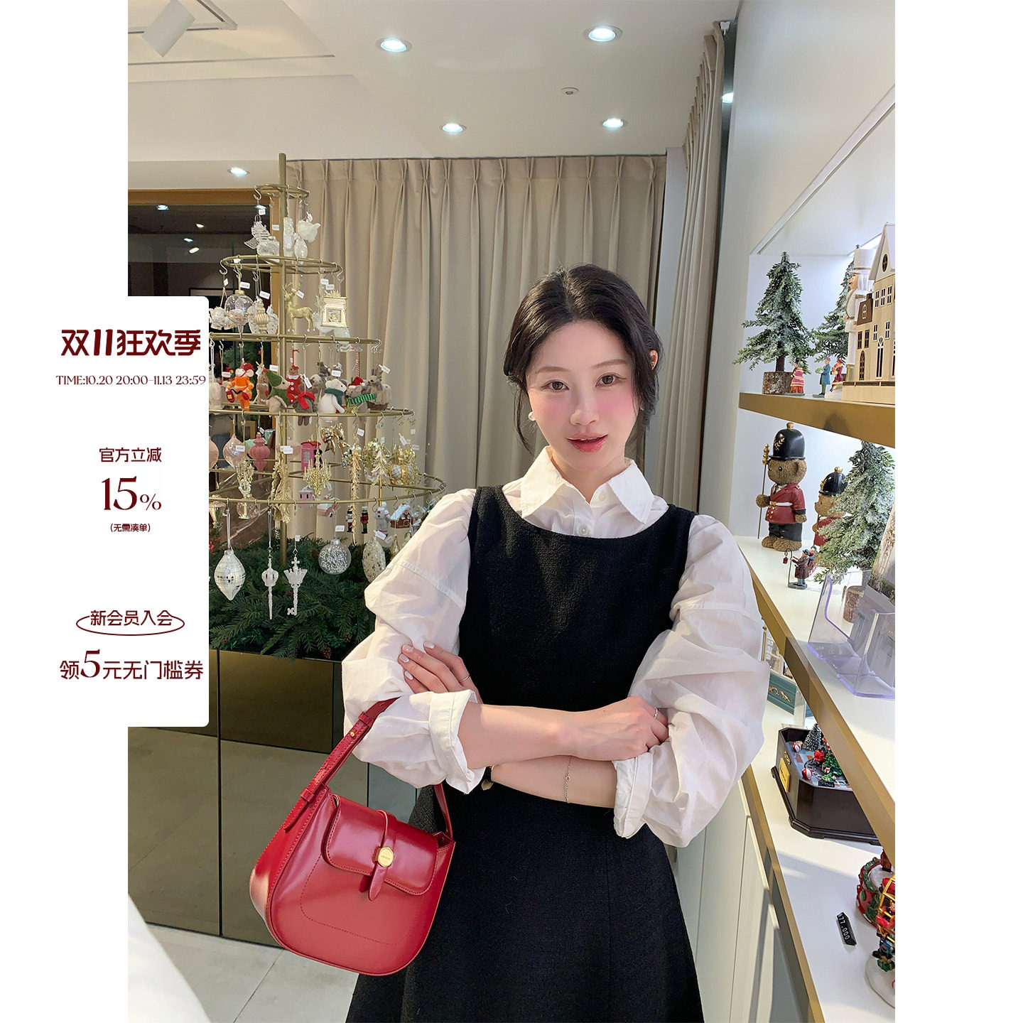 炸鸡欧尼JeJuna 赫本画卷 后背飘带小黑裙收腰节日氛围背心裙长裙