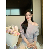 炸鸡欧尼JeJuna 肩上蝶 100绵羊毛两色圆领针织上衣气质温柔内搭