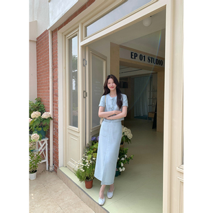 半裙套装 蓝色蝴蝶结气质小香上衣长款 海盐椰椰冰 JeJuna炸鸡欧尼