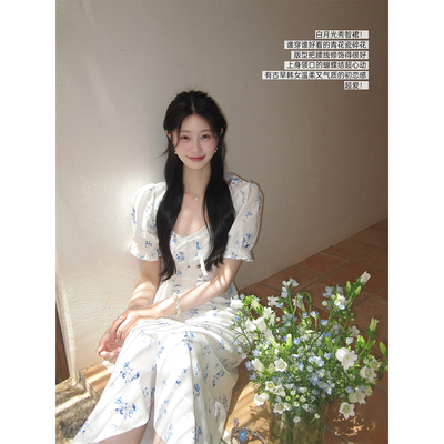 JeJuna炸鸡欧尼青花瓷碎花连衣裙