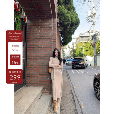 炸鸡欧尼JeJuna绵羊毛卡其连衣裙