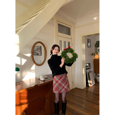 JeJuna红格毛呢半裙女