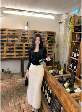 炸鸡欧尼JeJuna 心动剧场 轻奢光泽显瘦丝绒上衣气质毛呢半裙女