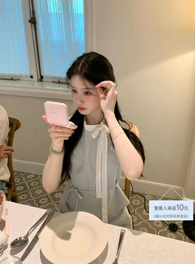 炸鸡欧尼JeJuna 青涩仲夏 美女氛围系带无袖上衣半裙夏日小香套装