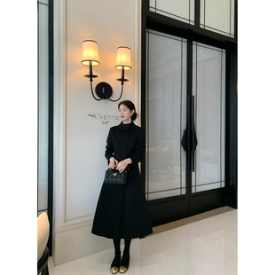 黑色赫本风中长款 赫本晚宴 单面呢外套气质上衣 JeJuna 炸鸡欧尼