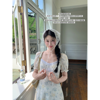 JeJuna炸鸡欧尼 月白花信 重工刺绣法式田园温柔碎花连衣裙长裙