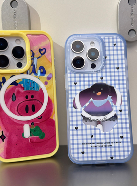 Wind Rises正版授权日系蓝方格镜花面适用于苹果16ProMax磁吸手机壳iPhone15pro随心变14可替换背板13保护套