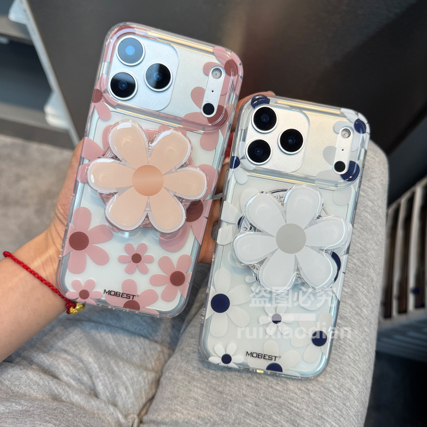 苹果17pro高级感透明花朵支架壳