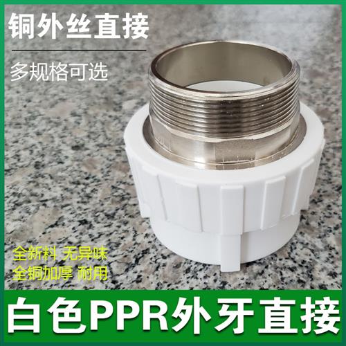 白色PPR外丝直接40 50 63 75 90 110外牙直接铜 热熔水管配件接头