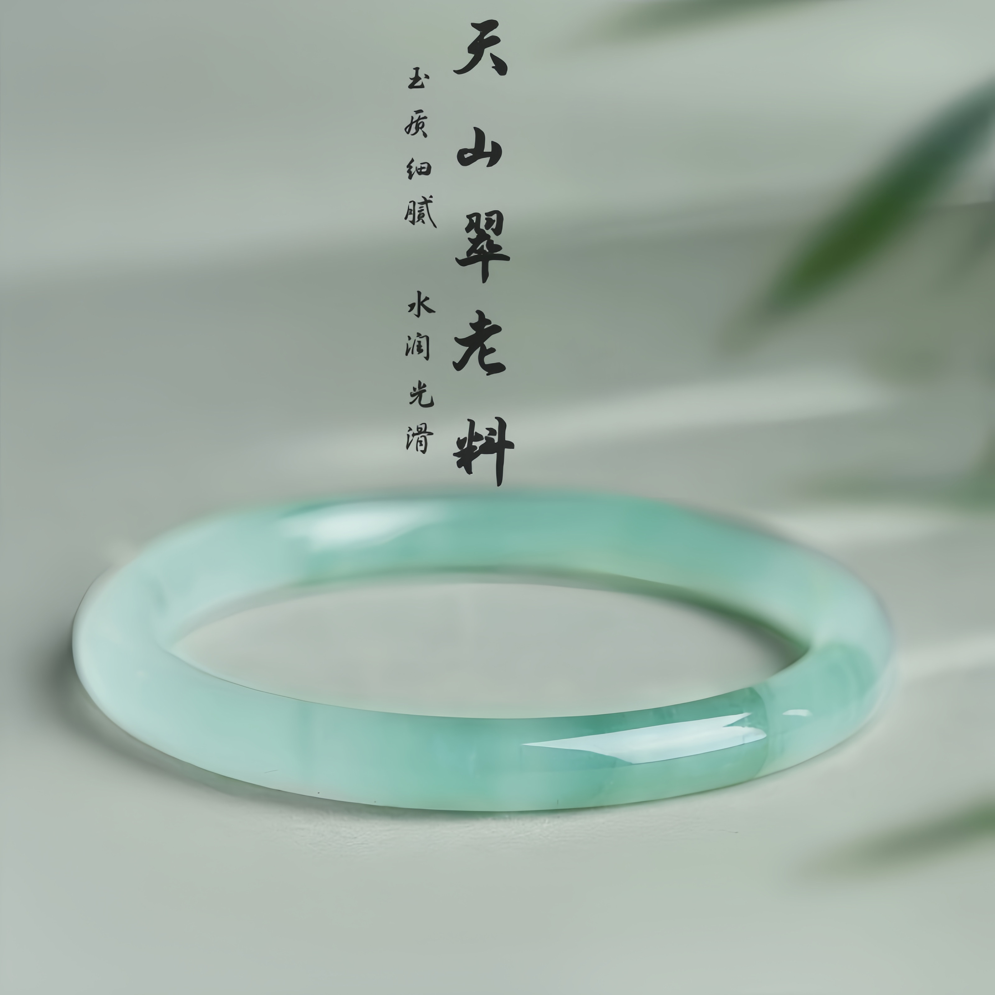 天山翠手镯精致女款细条玉镯冰透飘花款小众镯子半山水细圆条天然