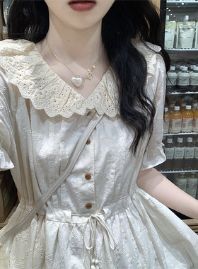 新中式国风杏色连衣裙女夏中长款小个子气质甜美初恋清纯奶甜裙子