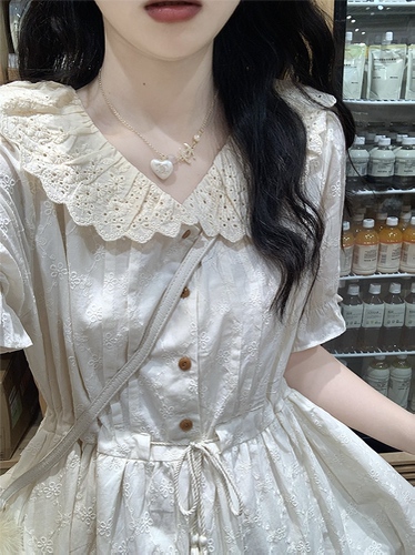 新中式国风杏色连衣裙女夏中长款小个子气质甜美初恋清纯奶甜裙子