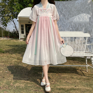 汉服女大童夏款古装超仙雪纺连衣裙中国风170码裙子改良飘逸13岁