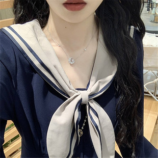 茶歇法式海军领连衣裙女秋蝴蝶结复古气质收腰森系学院风初恋长裙