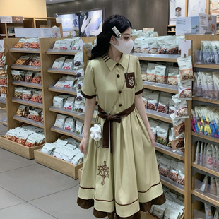 森女日系部落复古甜美学院风连衣裙女夏季学生少女显瘦中长款裙子