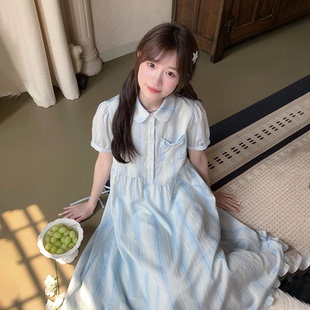 连衣裙夏装 初中生茶歇法式 女大童学院风公主裙少女孩甜美可爱裙子