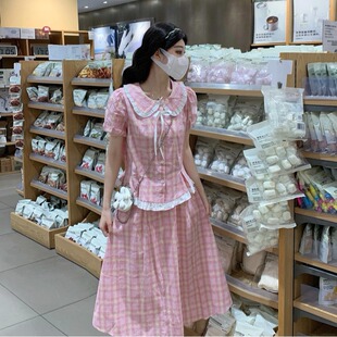 12初中学生甜美粉色裙子14少女套装连衣裙15女大童夏季两件套长裙