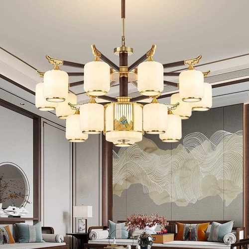 新款直销新中式乌檀木吊灯全铜大气餐厅客厅灯复式楼简约中式中国