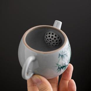 直销手绘竹子茶壶陶瓷泡茶壶家用单壶茶水分离泡茶器半手工功 新款