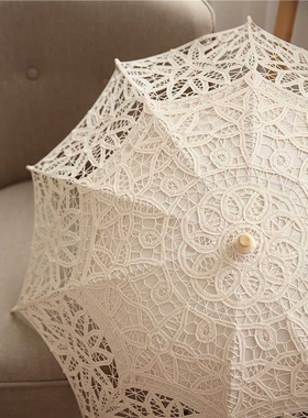 新款直销7YX复古蕾丝伞女木质直杆伞婚庆拍摄婚礼拍照写真白色结