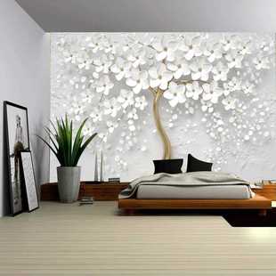 新款直销3d立体浮雕花朵壁纸卧室无纺布墙纸客厅电视背景墙壁画亚