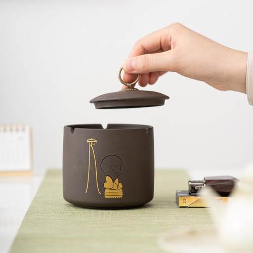 新款直销紫砂烟灰缸带盖防飞灰家用客厅现代简约烟盅办公室创意潮