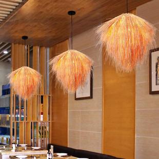 新款直销田园风草帽吊灯竹编藤艺编织灯农家餐厅现代简约鸟巢led