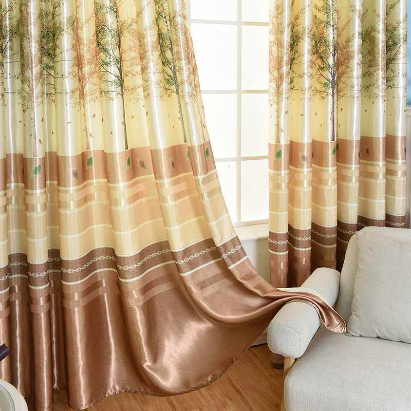 新款直销美式田园乡村风印花窗帘客厅阳台拐角飘窗遮光长帘门帘跨