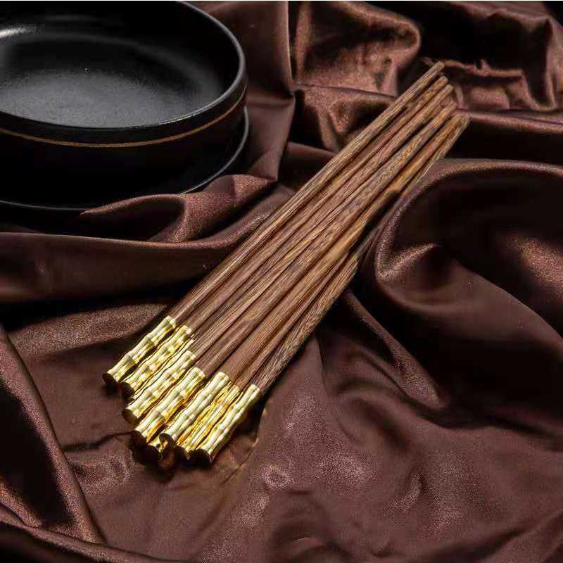 新款直销包邮餐具鸡翅木红檀木筷子家用无漆古风金属头酒店专用新