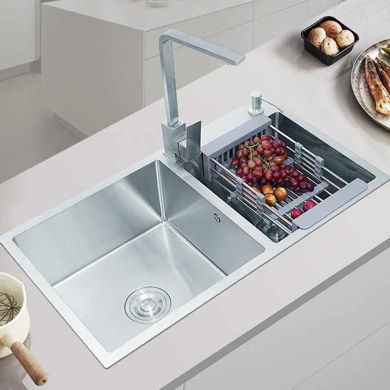 新款直销SUS304不锈钢水槽加厚手工双槽家用厨房洗菜盆台上洗碗池