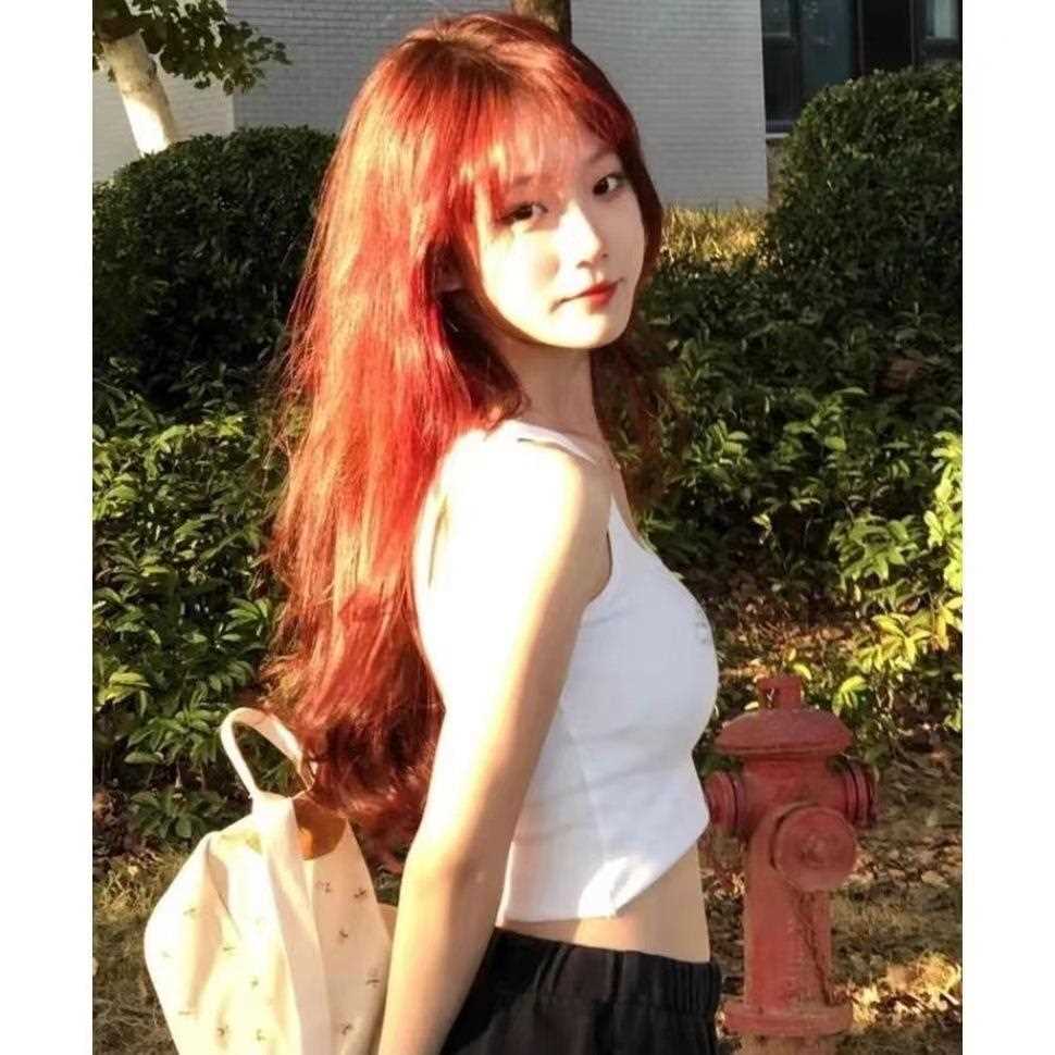 新款直销韩系女团假发酒红色长直发整顶假发女长直发齐刘海高温丝