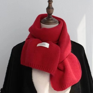 红色围巾女款2025新款秋冬季韩系配大衣高级感毛线针织加厚女士
