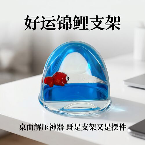 好运锦鲤手机支架桌面摆件创意鲤鱼漂流瓶摆件可爱解压懒人手机座