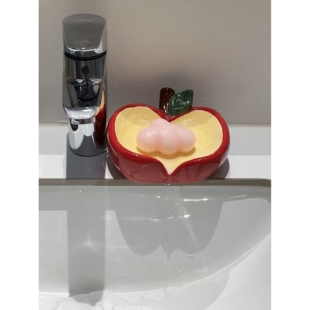 创意陶瓷苹果肥皂盒家用卫生间沥水洗漱洗手台免打孔洗衣香皂盒