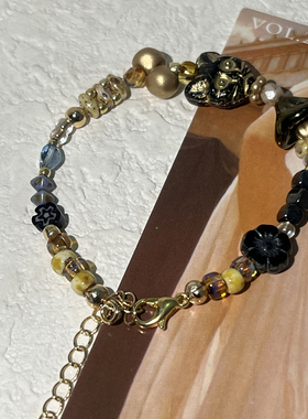 巴斯特｜原创捷克珠设计神秘小众黑金猫头米珠串珠手链